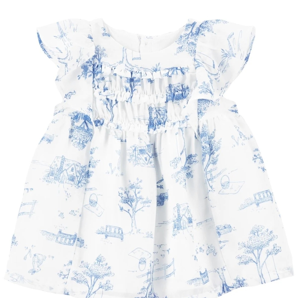 Toile Blue Willow Blue and White Dress, 12 Months